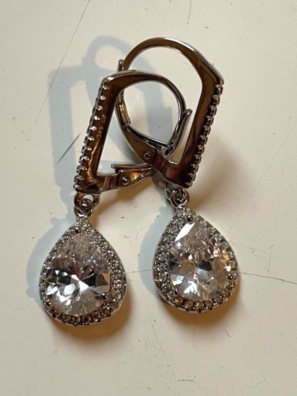 EARRINGS: Sparkly teardrop rhinestone earrings with self-close, EUC.